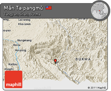 Shaded Relief Panoramic Map of Mān Ta-pangmū