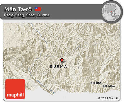 Shaded Relief Panoramic Map of Mān Ta-rō