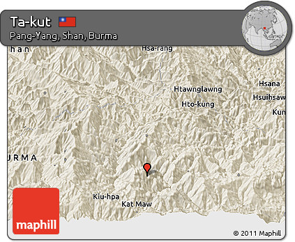 Shaded Relief Panoramic Map of Ta-kut