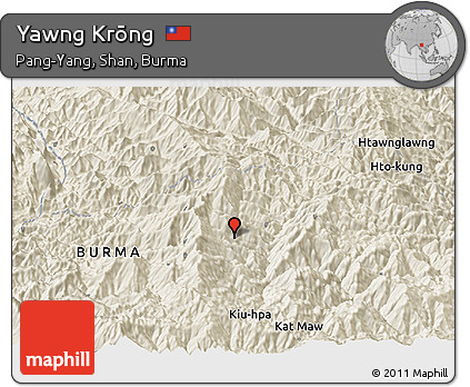 Shaded Relief Panoramic Map of Yawng Krōng