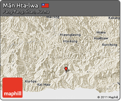 Shaded Relief Panoramic Map of Mān Hta-lwa