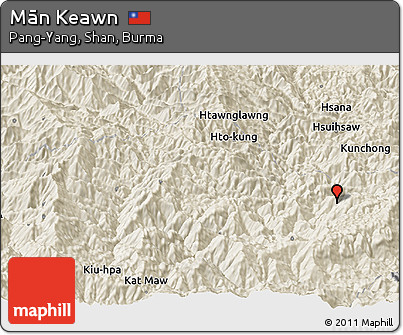 Shaded Relief Panoramic Map of Mān Keawn