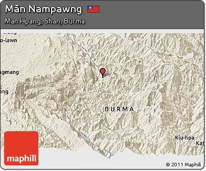 Shaded Relief Panoramic Map of Mān Nampawng