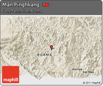 Shaded Relief Panoramic Map of Mān Pinghkang