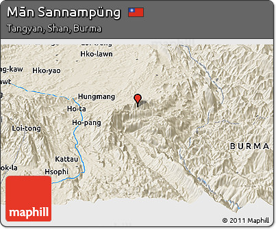 Shaded Relief Panoramic Map of Mān Sannampüng