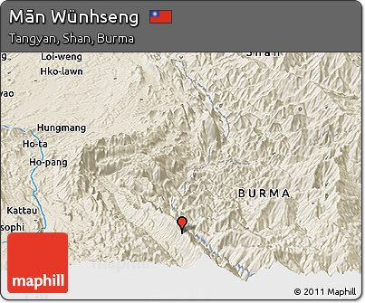 Shaded Relief Panoramic Map of Mān Wünhseng