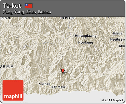 Shaded Relief Panoramic Map of Ta-kut