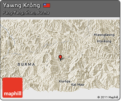 Shaded Relief Panoramic Map of Yawng Krōng