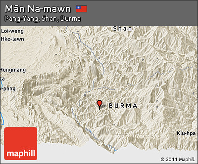 Shaded Relief Panoramic Map of Mān Na-mawn