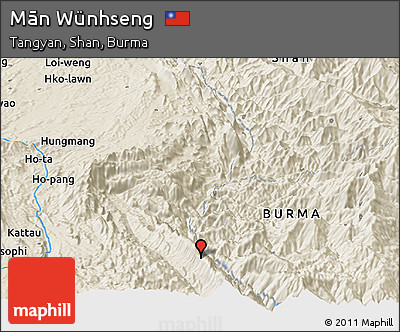 Shaded Relief Panoramic Map of Mān Wünhseng