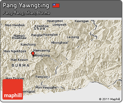 Shaded Relief Panoramic Map of Pang Yawngting