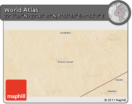 Satellite 3D Map of the Area around 22° 23' 25" N, 9° 25' 30" E