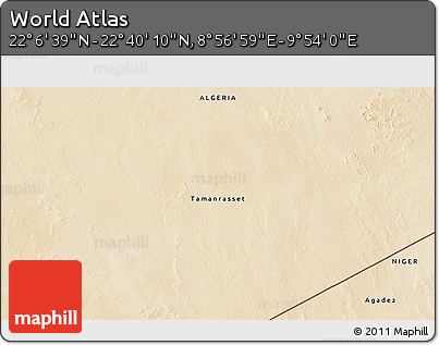 Satellite 3D Map of the Area around 22° 23' 25" N, 9° 25' 30" E