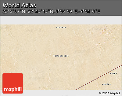 Satellite 3D Map of the Area around 22° 23' 25" N, 9° 25' 30" E