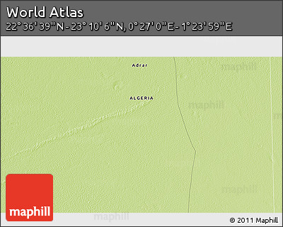 Physical 3D Map of the Area around 22° 53' 22" N, 0° 55' 29" E