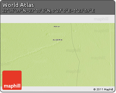 Physical 3D Map of the Area around 22° 53' 22" N, 0° 55' 29" E