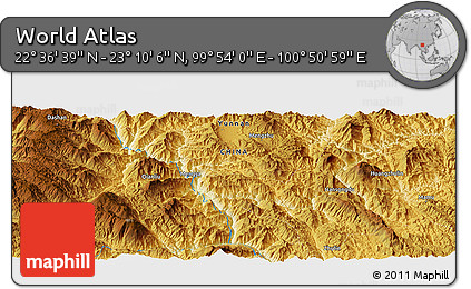 Physical Panoramic Map of the Area around 22° 53' 22" N, 100° 22' 30" E