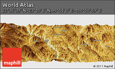Physical Panoramic Map of the Area around 22° 53' 22" N, 100° 22' 30" E