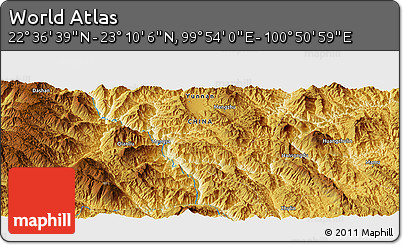 Physical Panoramic Map of the Area around 22° 53' 22" N, 100° 22' 30" E