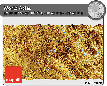 Physical 3D Map of the Area around 22° 53' 22" N, 101° 13' 29" E