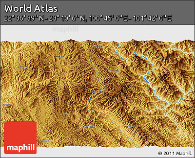 Physical 3D Map of the Area around 22° 53' 22" N, 101° 13' 29" E