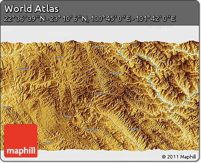 Physical 3D Map of the Area around 22° 53' 22" N, 101° 13' 29" E