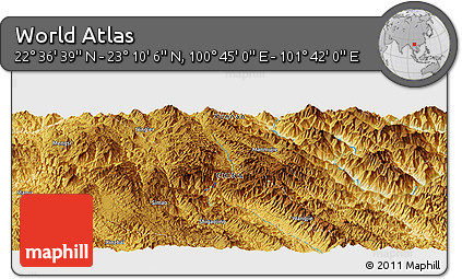 Physical Panoramic Map of the Area around 22° 53' 22" N, 101° 13' 29" E