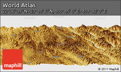 Physical Panoramic Map of the Area around 22° 53' 22" N, 101° 13' 29" E