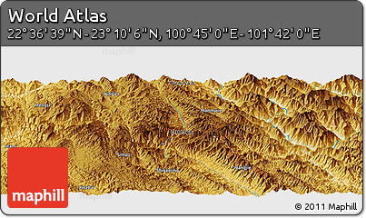 Physical Panoramic Map of the Area around 22° 53' 22" N, 101° 13' 29" E
