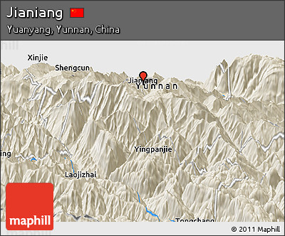 Shaded Relief Panoramic Map of Jianiang