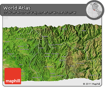 Satellite 3D Map of the Area around 22° 53' 22" N, 105° 19' 29" W
