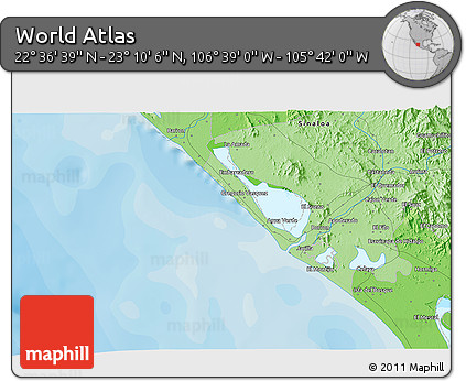Political 3D Map of the Area around 22° 53' 22" N, 106° 10' 30" W