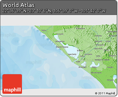 Political 3D Map of the Area around 22° 53' 22" N, 106° 10' 30" W