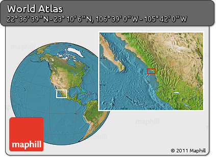 Satellite Location Map of the Area around 22° 53' 22" N, 106° 10' 30" W