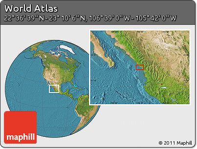 Satellite Location Map of the Area around 22° 53' 22" N, 106° 10' 30" W