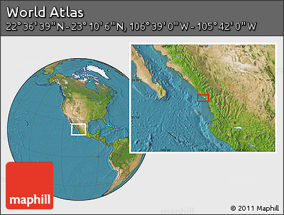 Satellite Location Map of the Area around 22° 53' 22" N, 106° 10' 30" W