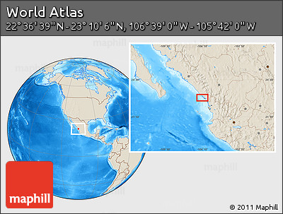 Shaded Relief Location Map of the Area around 22° 53' 22" N, 106° 10' 30" W