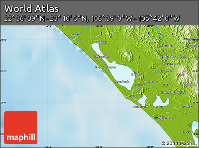 Physical Map of the Area around 22° 53' 22" N, 106° 10' 30" W