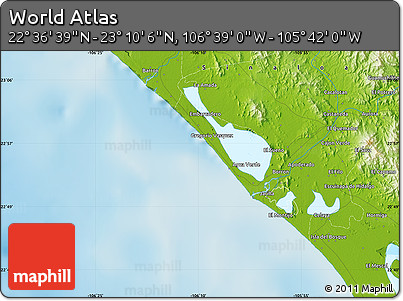 Physical Map of the Area around 22° 53' 22" N, 106° 10' 30" W