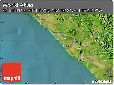 Satellite Map of the Area around 22° 53' 22" N, 106° 10' 30" W