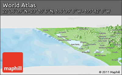 Political Panoramic Map of the Area around 22° 53' 22" N, 106° 10' 30" W