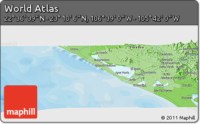 Political Panoramic Map of the Area around 22° 53' 22" N, 106° 10' 30" W