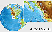 Physical Location Map of the area around 22° 53' 22" N, 107° 52' 30" W