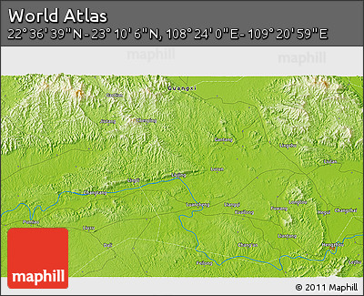 Physical 3D Map of the Area around 22° 53' 22" N, 108° 52' 30" E