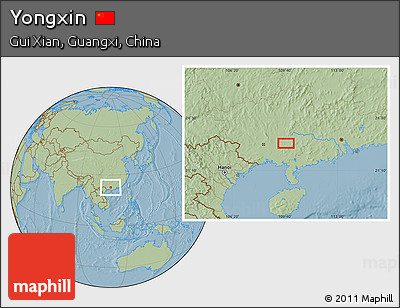 Savanna Style Location Map of Yongxin, hill shading