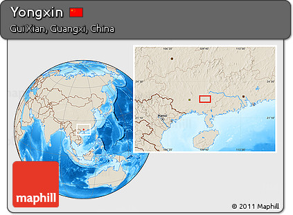 Shaded Relief Location Map of Yongxin