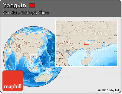 Shaded Relief Location Map of Yongxin