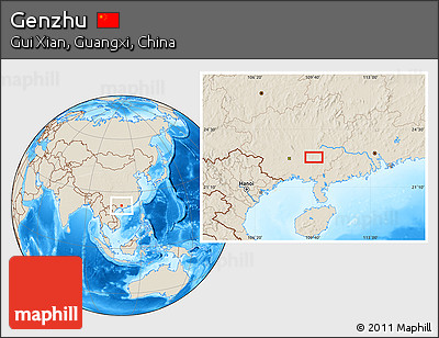 Shaded Relief Location Map of Genzhu