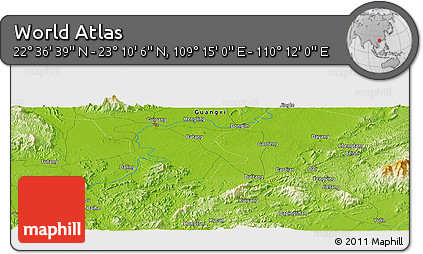 Physical Panoramic Map of the Area around 22° 53' 22" N, 109° 43' 29" E
