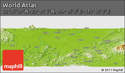 Physical Panoramic Map of the Area around 22° 53' 22" N, 109° 43' 29" E